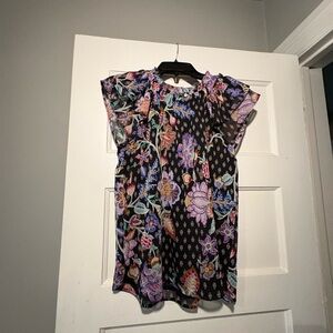LOFT Floral Blouse - Black and Purple